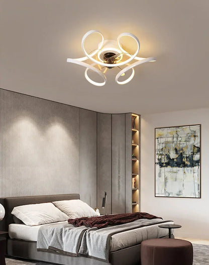 Royelux Modern LED Flush Mount Ceiling Fan with Light & Remote for Bedroom Living Room