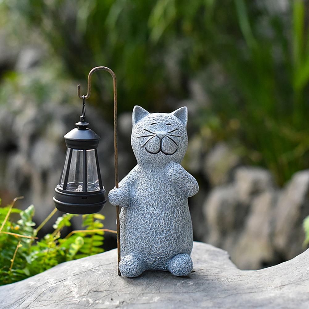 Lumora Outdoor Illuminated Resin Cat Garden Statue- Sunset Activated Warm Glow Decor