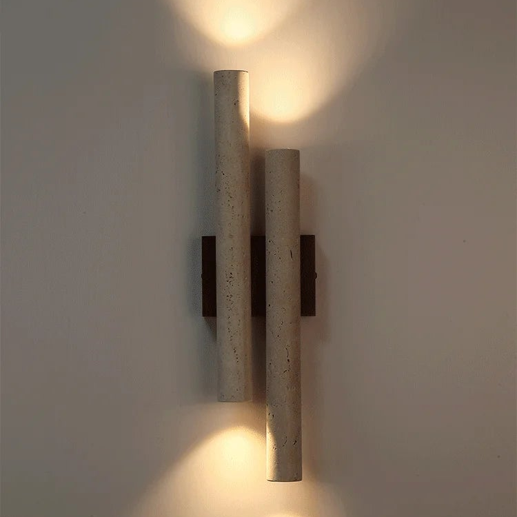 LuxRoyale Travertine Stone Wall Sconce Light - Modern Up Down Bedroom Lamp 50cm