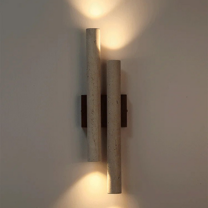LuxRoyale Travertine Stone Wall Sconce Light - Modern Up Down Bedroom Lamp 50cm