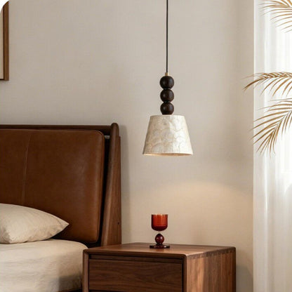 LuxRoyale Capiz Shell Pendant Light with Black Iron Beads