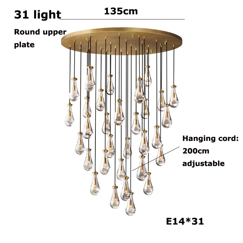 Royelux Artisan Teardrop Chandelier - Modern LED Glass Droplet Ceiling Light