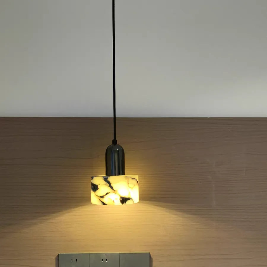RoyaleGlow Black Marble Cylinder Pendant Light - Modern Ceiling Fixture