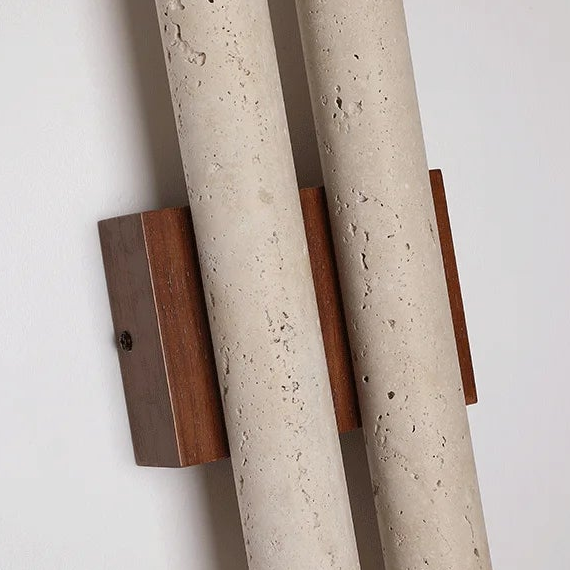 LuxRoyale Travertine Stone Wall Sconce Light - Modern Up Down Bedroom Lamp 50cm
