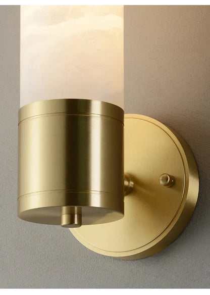 RoyaleGlow Art Deco Alabaster Sconce - Antique Brass Cylindrical Wall Lamp