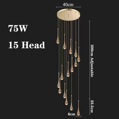 LuxRoyale Waterfall Gold LED Crystal Chandelier for Staircase Entryway