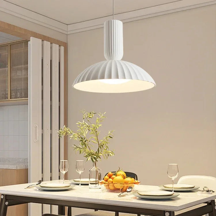 RoyaleGlow Pleated Dome Pendant Light - Modern Fluted Ceiling Fixture for Dining & Kitchen