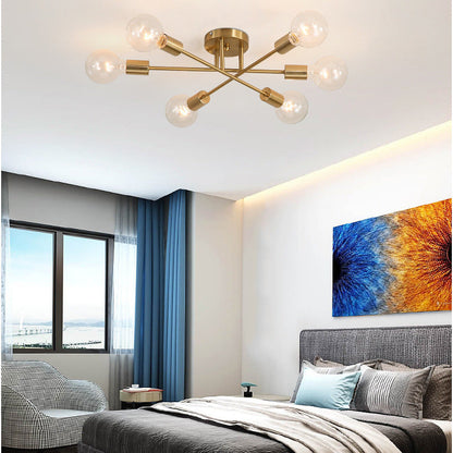 Royelux 6-Light Sputnik Semi Flush Mount Ceiling Light Dimmable Black & Gold