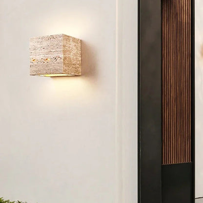 RoyaleGlow Natural Travertine Wall Sconce with Up-Down LED Illumination, IP65