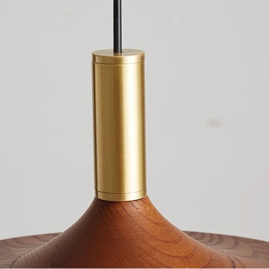 Lumora Elegant Wood & Brass Disc Pendant Light for Dining