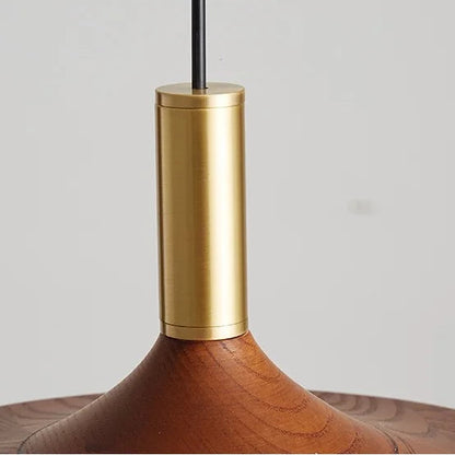 Lumora Elegant Wood & Brass Disc Pendant Light for Dining