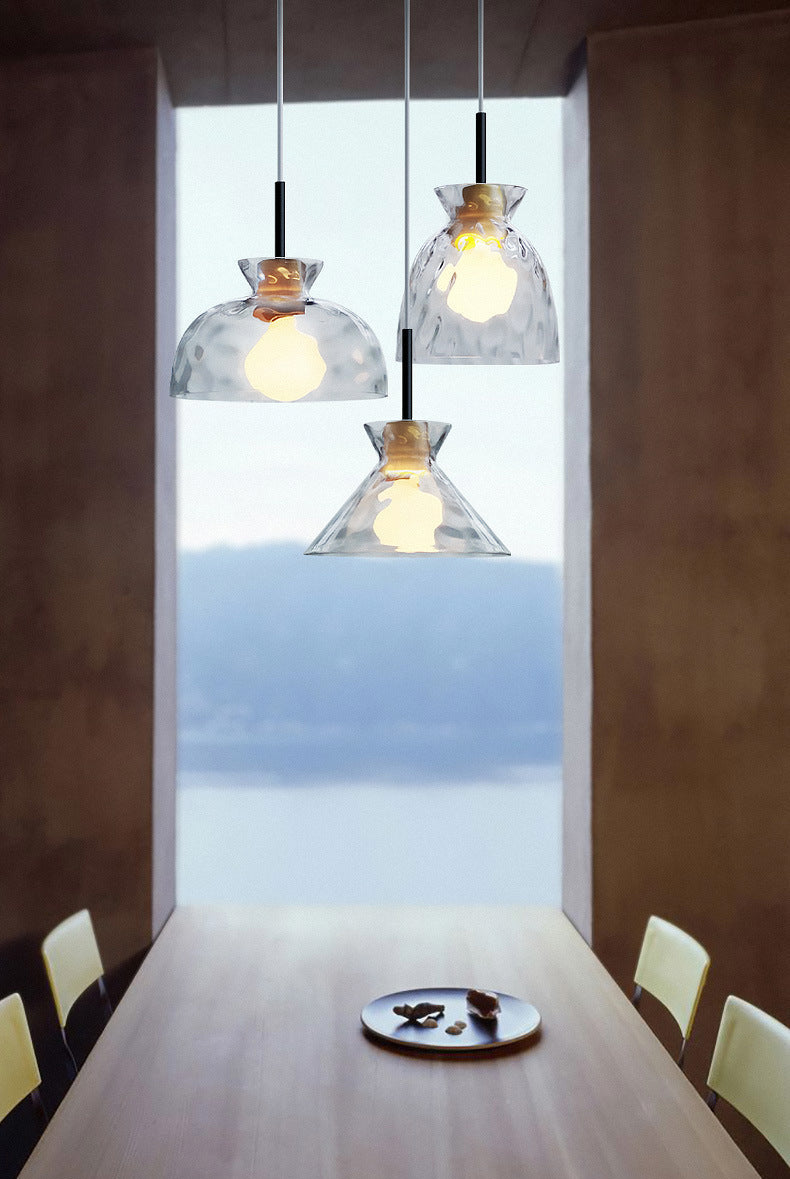 RoyaleGlow Modern Textured Glass Pendant Light with Wood Detail
