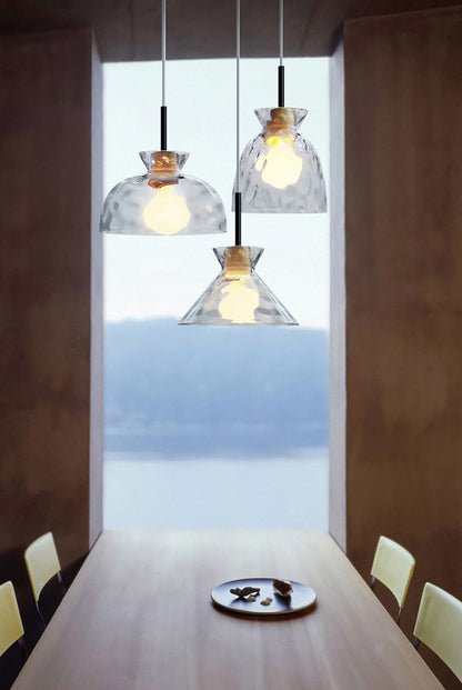 RoyaleGlow Modern Textured Glass Pendant Light with Wood Detail