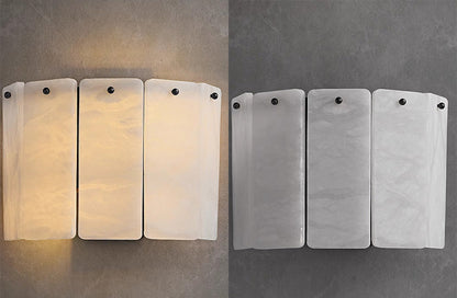 RoyaleGlow Modern Alabaster Wall Sconce - Luxury Layered Stone LED Light for Living Room