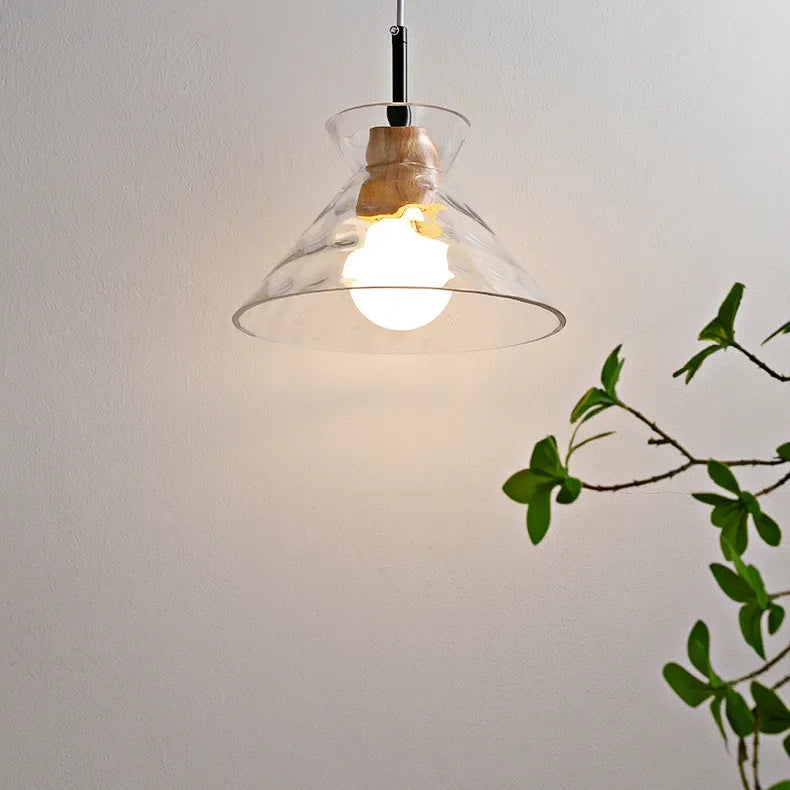 RoyaleGlow Modern Textured Glass Pendant Light with Wood Detail