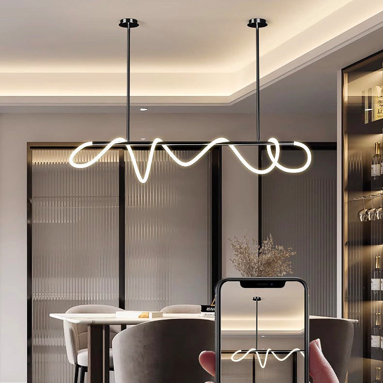 RoyaleGlow Modern LED Linear Chandelier - Flexible Wave Design for Dining & Kitchen