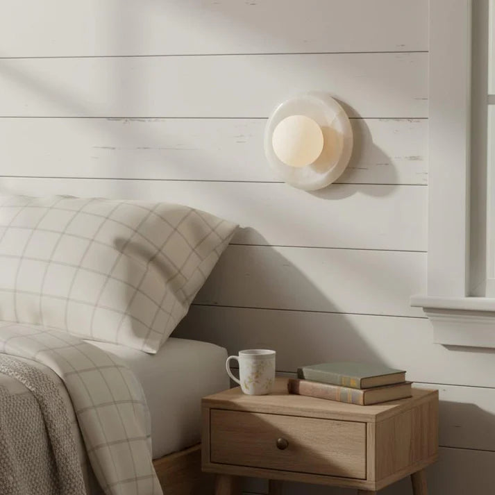 Lumora Jade Wall Sconce with Milky White Backplate and Glass Globe, Modern Luxury Lighting