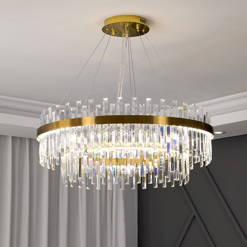 RoyaleGlow Tiered Crystal Chandelier-Modern Gold Pendant Light Fixture
