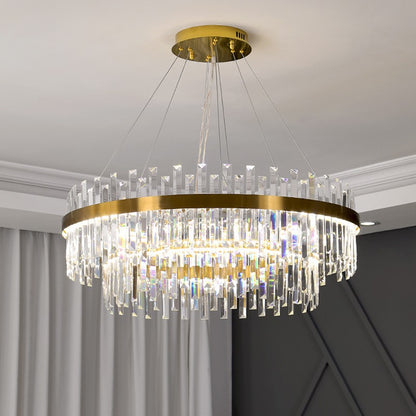 RoyaleGlow Tiered Crystal Chandelier-Modern Gold Pendant Light Fixture
