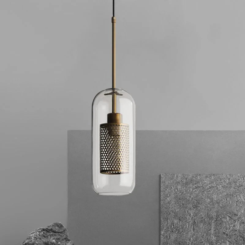 LuxRoyale Double-Layer Glass Pendant Light With Inner Mesh Core and Outer Glass Shade