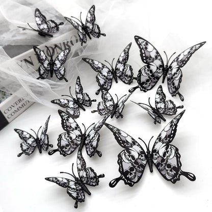 12Pcs 3D Butterfly Wall Sticker PVC Self Adhesive Wallpaper Butterfly Wall Sticker Living Room Window Decal Halloween Home Decor 2