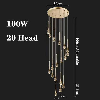 LuxRoyale Waterfall Gold LED Crystal Chandelier for Staircase Entryway