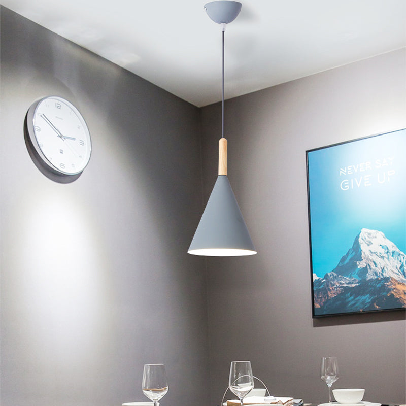Royaleva Modern Nordic Black Cone Pendant Light With Wooden Top