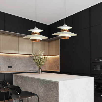Royelux Layered Pendant Light - Modern Black & Wood Diffused Droplight