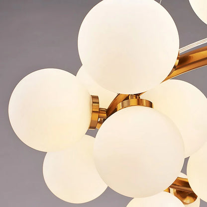 LuxRoyale Modern Gold Chandelier with White Glass Globes for Living Room