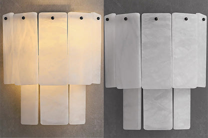RoyaleGlow Modern Alabaster Wall Sconce - Luxury Layered Stone LED Light for Living Room