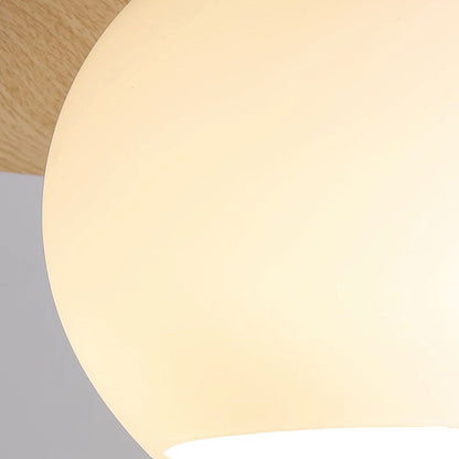 LuxRoyale Modern Wood Ceiling Light with White Globe Shade, Flush Mount Lamp
