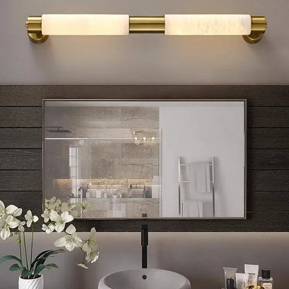 Royelux Alabaster Cylinder Wall Sconce - Brass Minimalist Modern Wall Light