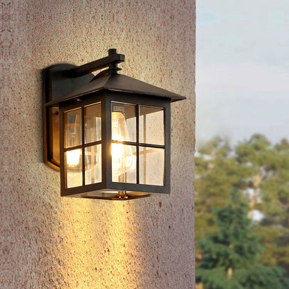 Royelux Vintage Outdoor Wall Lantern Sconce, Black Metal Farmhouse Exterior Light