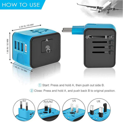 Luxora All-in-One Universal Travel Power Adapter 4 USB Ports
