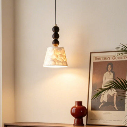 LuxRoyale Capiz Shell Pendant Light with Black Iron Beads