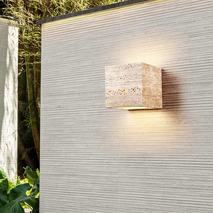 RoyaleGlow Natural Travertine Wall Sconce with Up-Down LED Illumination, IP65