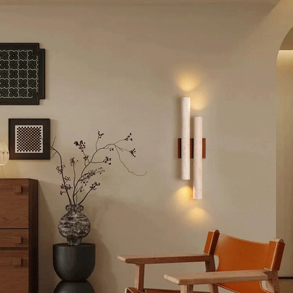 LuxRoyale Travertine Stone Wall Sconce Light - Modern Up Down Bedroom Lamp 50cm