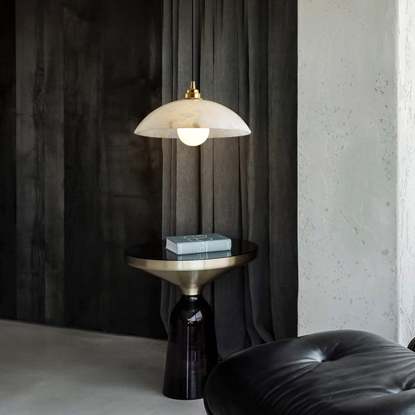 Royelux Alabaster Dome Pendant Light - Natural Stone Ceiling Fixture for Kitchen Island