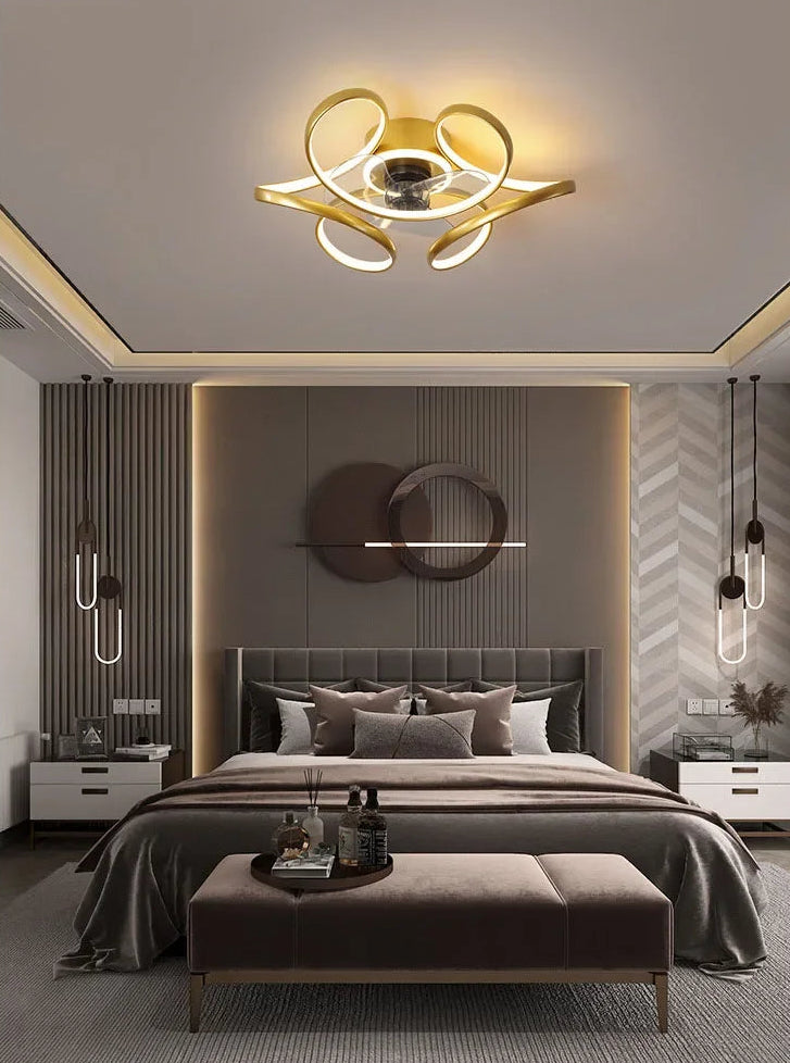 Royelux Modern LED Flush Mount Ceiling Fan with Light & Remote for Bedroom Living Room