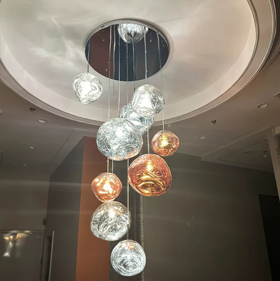 LuxRoyale Nordic Lava Chandelier-Modern Copper Irregular Glass Pendant Light