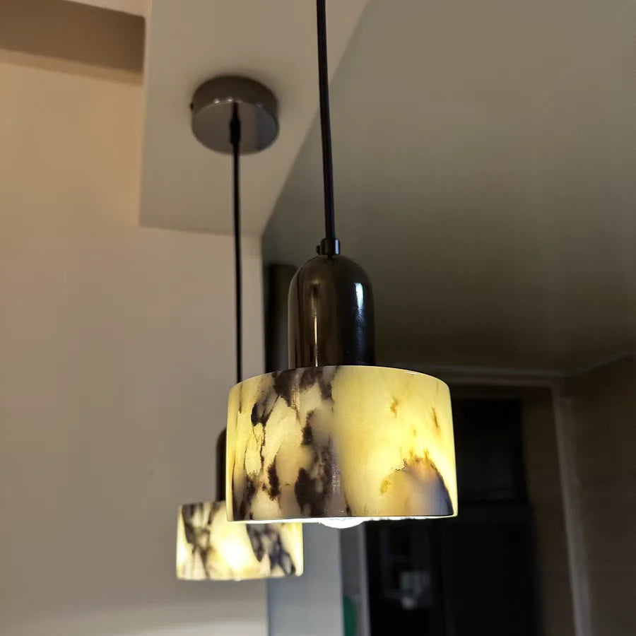 RoyaleGlow Black Marble Cylinder Pendant Light - Modern Ceiling Fixture