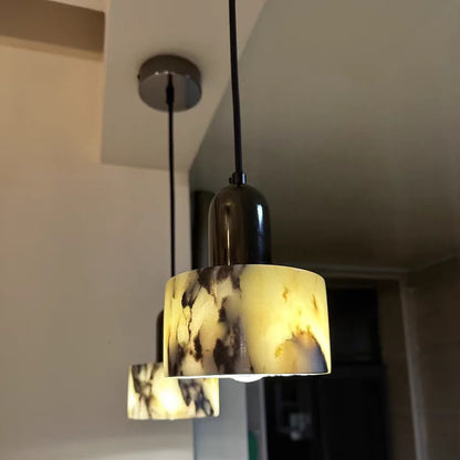 RoyaleGlow Black Marble Cylinder Pendant Light - Modern Ceiling Fixture