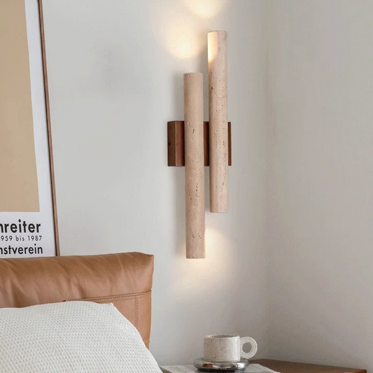 LuxRoyale Travertine Stone Wall Sconce Light - Modern Up Down Bedroom Lamp 50cm