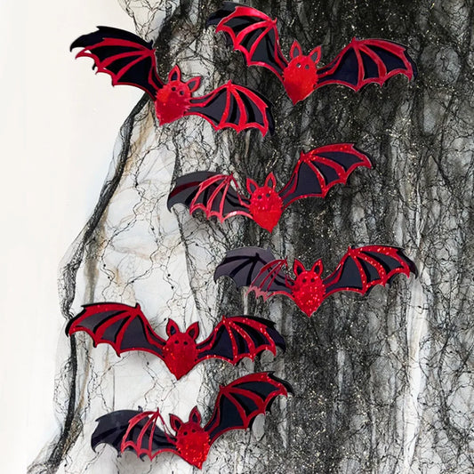 12pcs 15cm Halloween 3D Hollow Bat Wall Stickers Removable Black Bat Sticker Room Decor Party DIY Decals Halloween Horror Bats 0