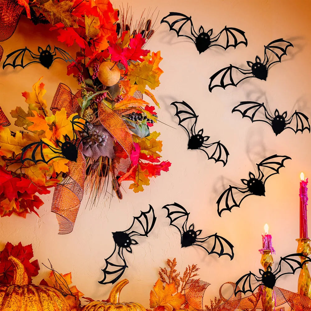12pcs 15cm Halloween 3D Hollow Bat Wall Stickers Removable Black Bat Sticker Room Decor Party DIY Decals Halloween Horror Bats 2