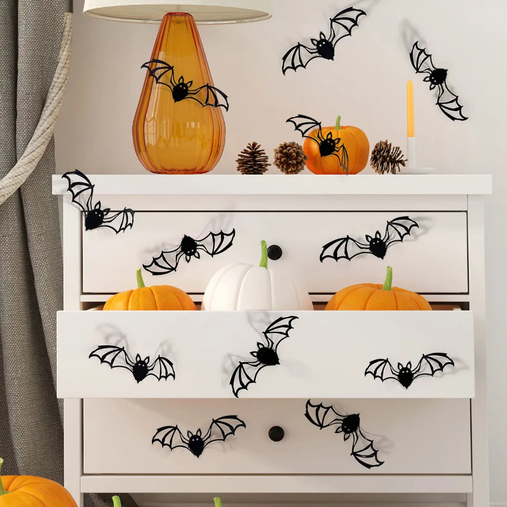 12pcs 15cm Halloween 3D Hollow Bat Wall Stickers Removable Black Bat Sticker Room Decor Party DIY Decals Halloween Horror Bats 3