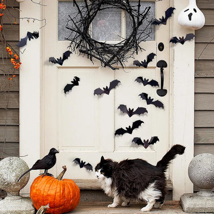 12pcs 15cm Halloween 3D Hollow Bat Wall Stickers Removable Black Bat Sticker Room Decor Party DIY Decals Halloween Horror Bats 4