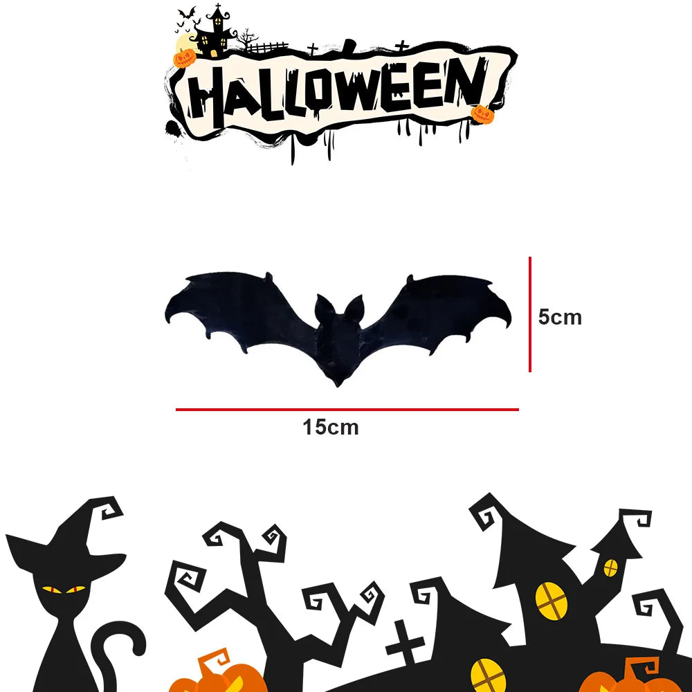 12pcs 15cm Halloween 3D Hollow Bat Wall Stickers Removable Black Bat Sticker Room Decor Party DIY Decals Halloween Horror Bats 5