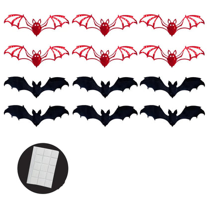 12pcs 15cm Halloween 3D Hollow Bat Wall Stickers Removable Black Bat Sticker Room Decor Party DIY Decals Halloween Horror Bats 8