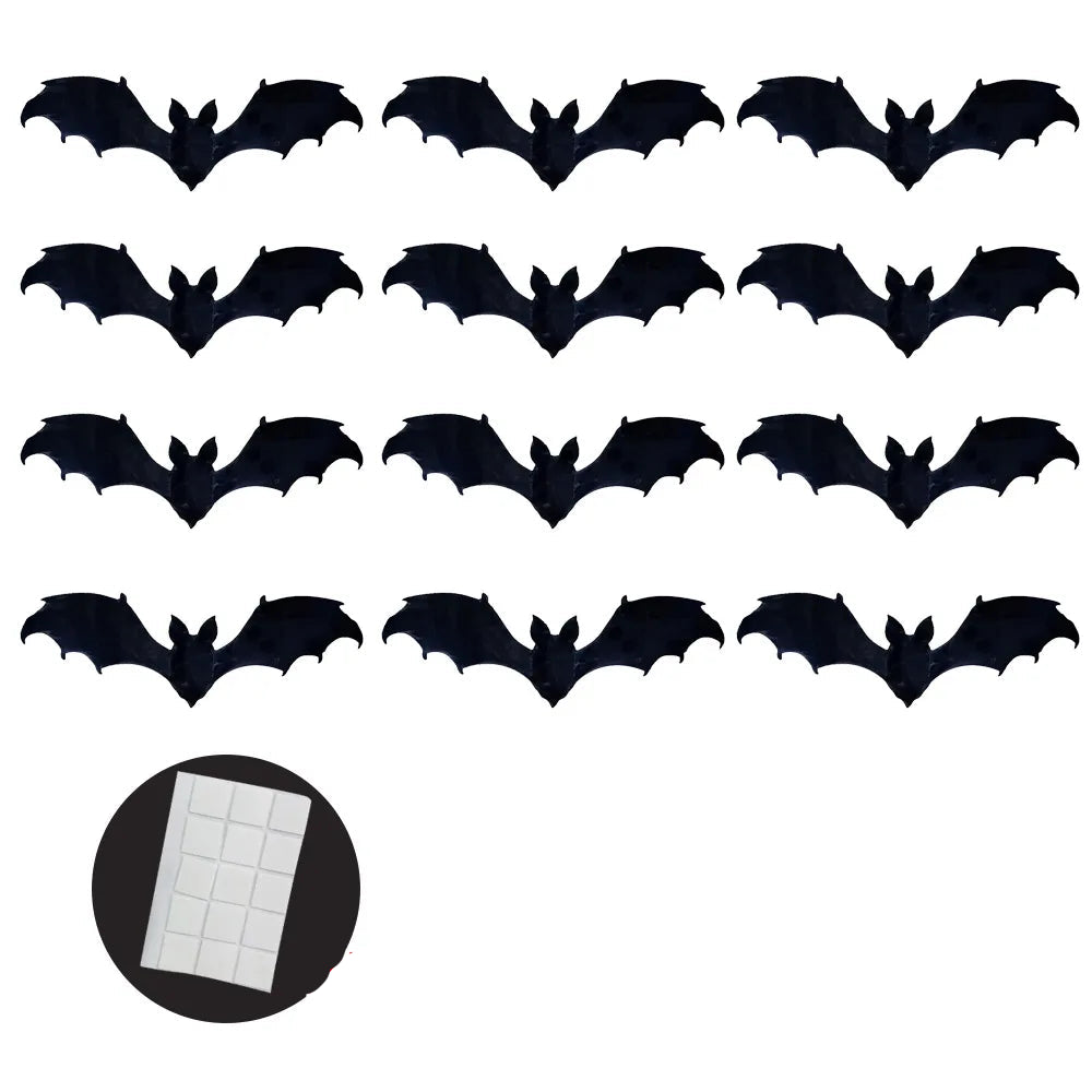 12pcs 15cm Halloween 3D Hollow Bat Wall Stickers Removable Black Bat Sticker Room Decor Party DIY Decals Halloween Horror Bats 9